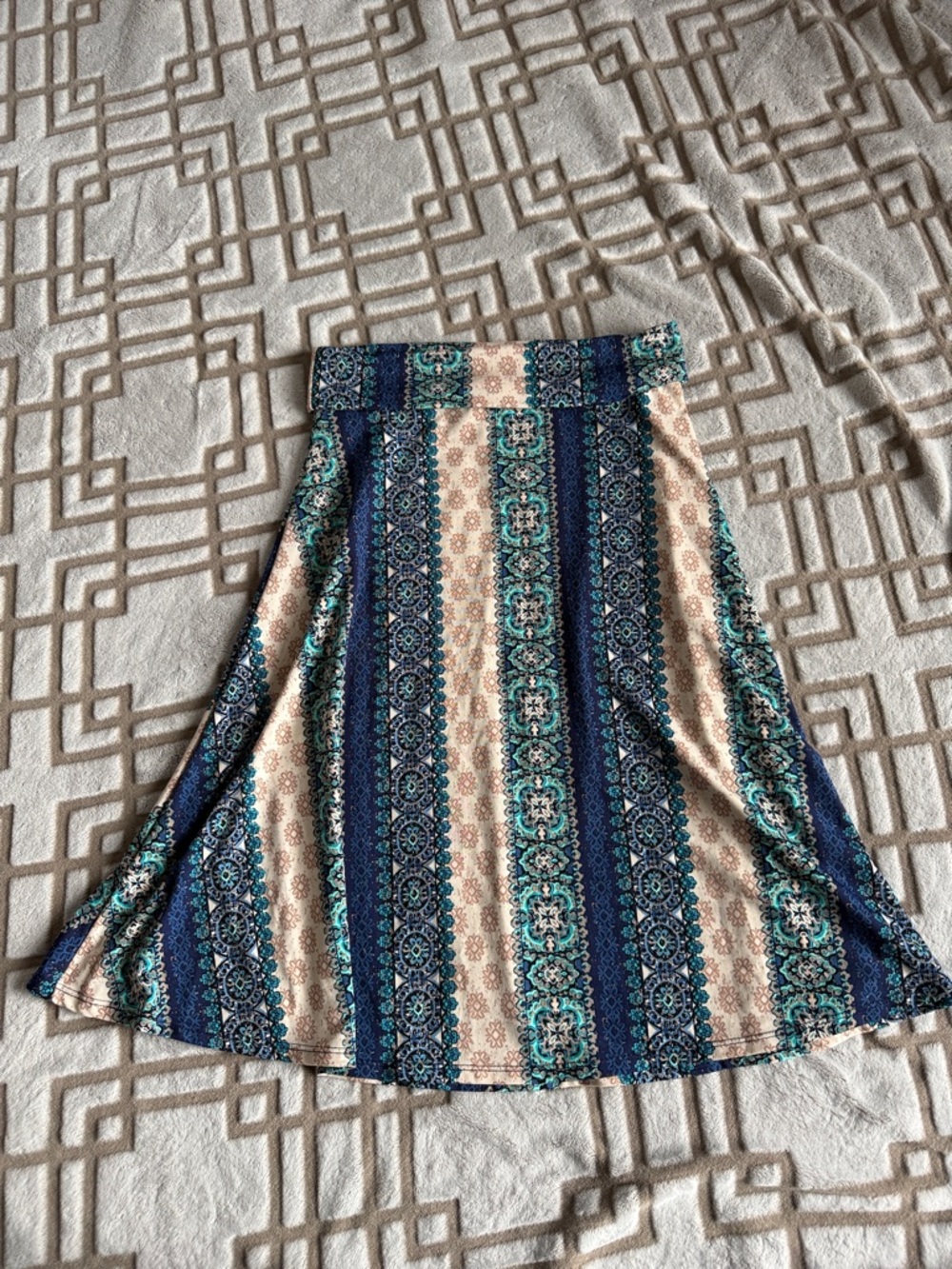 LuLaRoe A-Line Skirt in Navy, Teal, and Beige